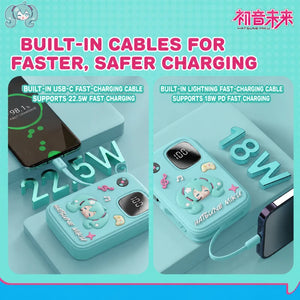 Hatsune Miku power bank with 22.5W USB-C and 18W Lightning charging cables