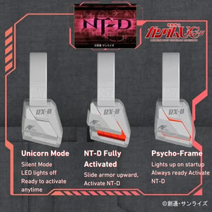 Gundam Unicorn RX-0 charging stand with Unicorn, NT-D and Psycho-Frame lighting modes
