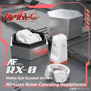 Gundam Unicorn RX-0 wireless noise-cancelling headphones and charging base