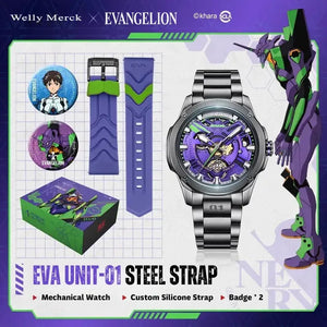 EVA-01 purple Fashion watch with steel and silicone straps
