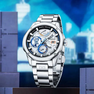 Rei Ayanami white Pro mechanical watch with steel bracelet