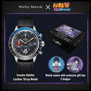 Sasuke Uchiha quartz watch with leather strap and gift box