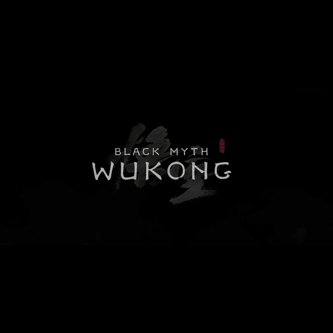Black Myth Wukong game logo on a black background with stylized text and brushstroke design.