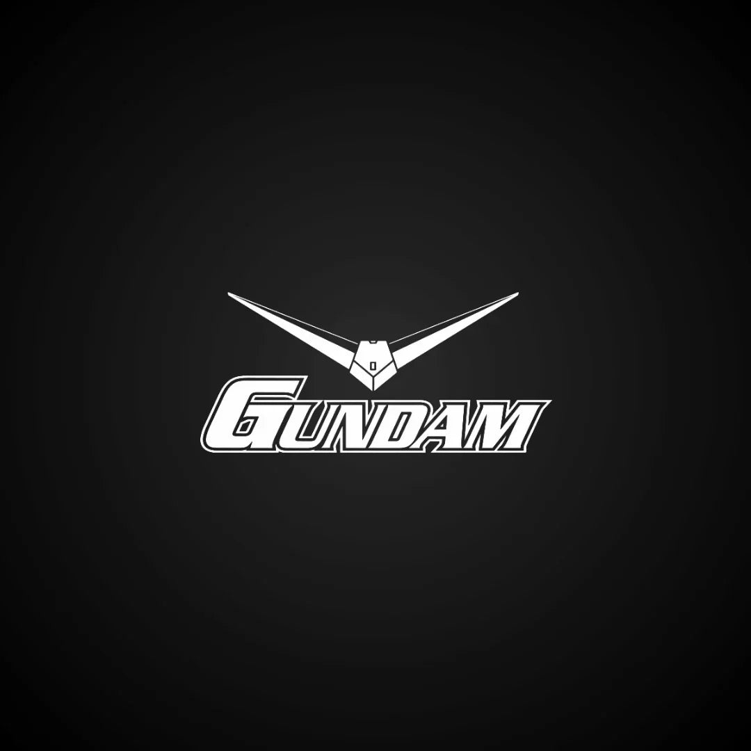 Gundam logo in white with iconic robot face and V-fin on a black background.