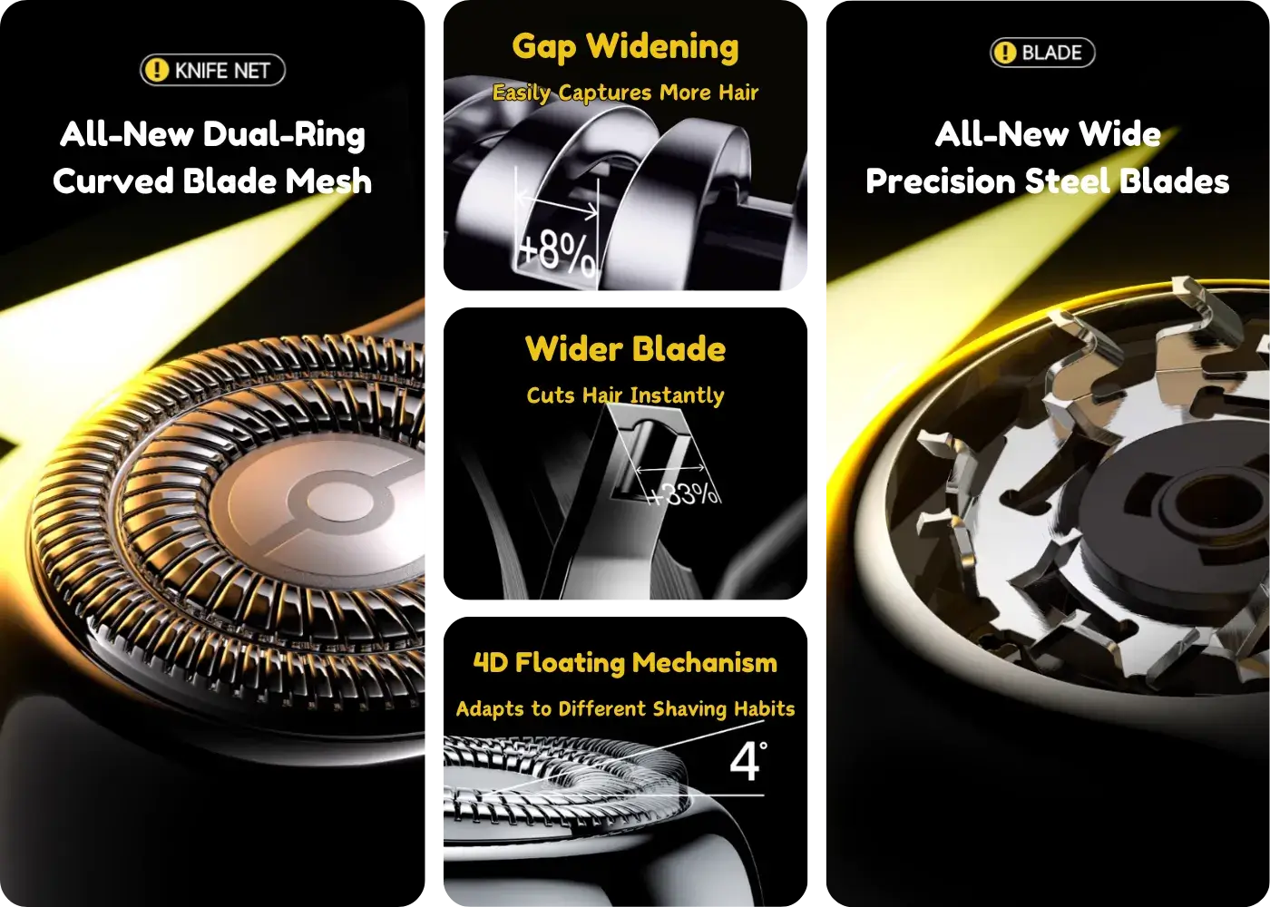 Dual-ring blade mesh and wide precision blades – Yoose shaver for smoother shaving
