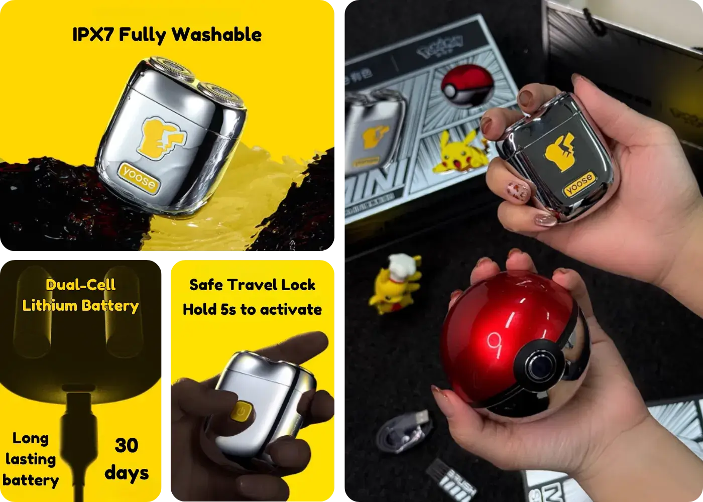 Washable design with IPX7 waterproof and dual-cell battery – Yoose Pokémon edition
