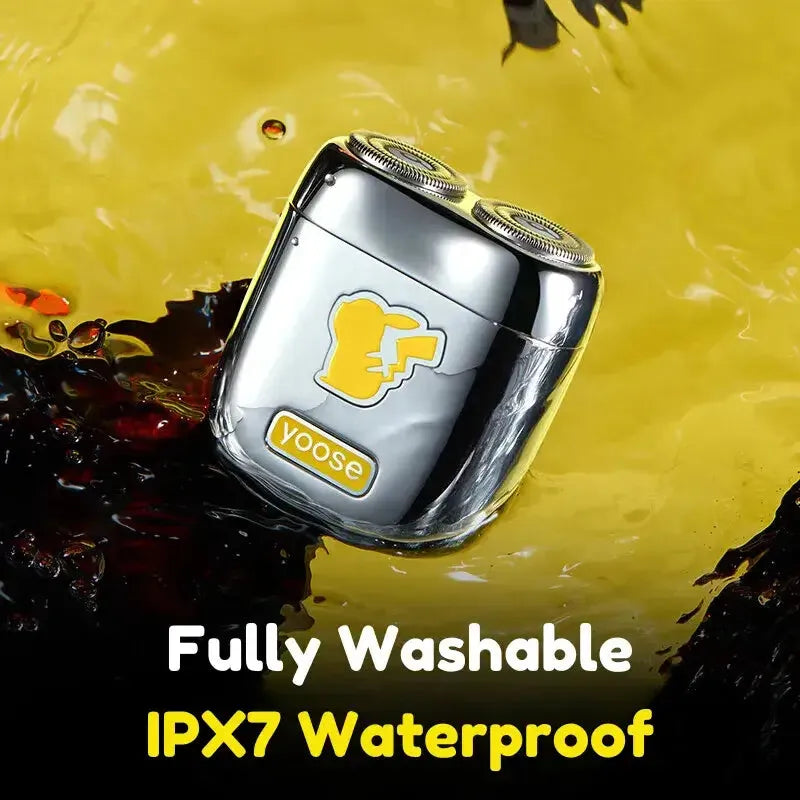 Waterproof Yoose Pikachu electric shaver under liquid splash, IPX7 fully washable