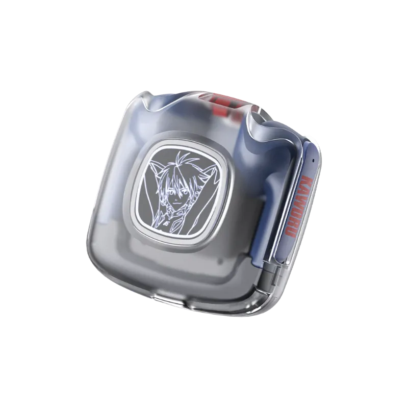STUMPE x Evangelion Mark.06 Wireless Earbuds charging case with glowing Kaworu display