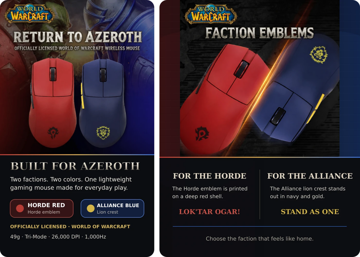 World of Warcraft YGK01 49g Tri-Mode Wireless Gaming Mouse – immagine delle caratteristiche del prodotto