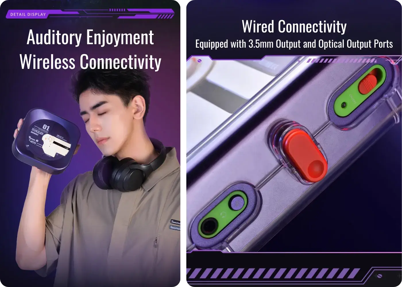BEMOE x Evangelion EVA-01 R-400 CD Player — Bluetooth and Wired Connections for Versatility