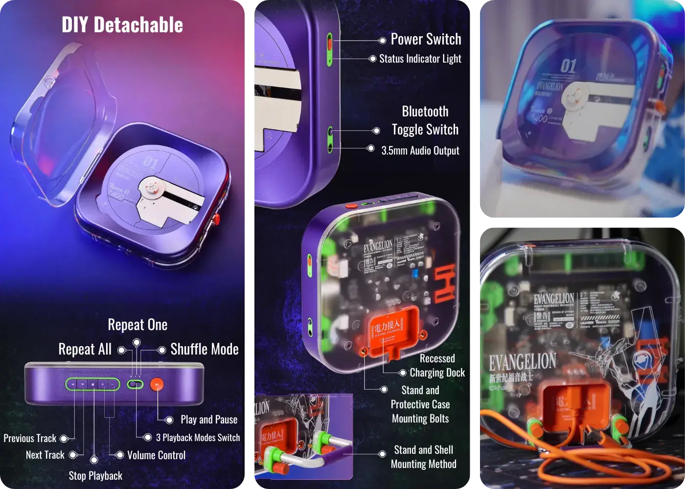 BEMOE x Evangelion EVA-01 R-400 CD Player — Real Control with Tactile Button Experience