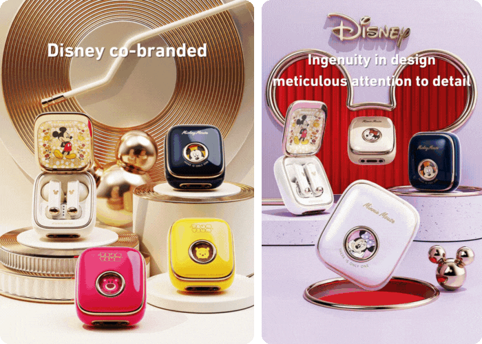 Disney licensed wireless audio collection with Mickey and Minnie themed designs