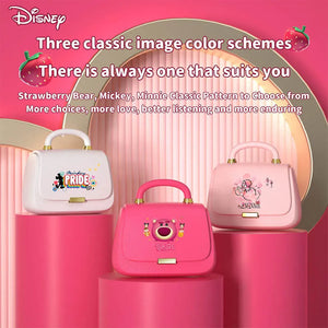 Disney blue Mickey wireless earbuds in a square charging case