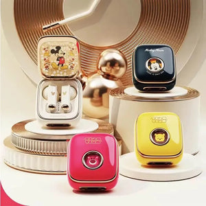 Disney licensed character earbuds in a colorful square charging case