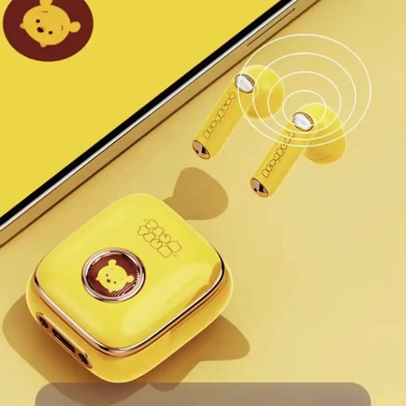 Disney pink character earbuds and illustrated charging case