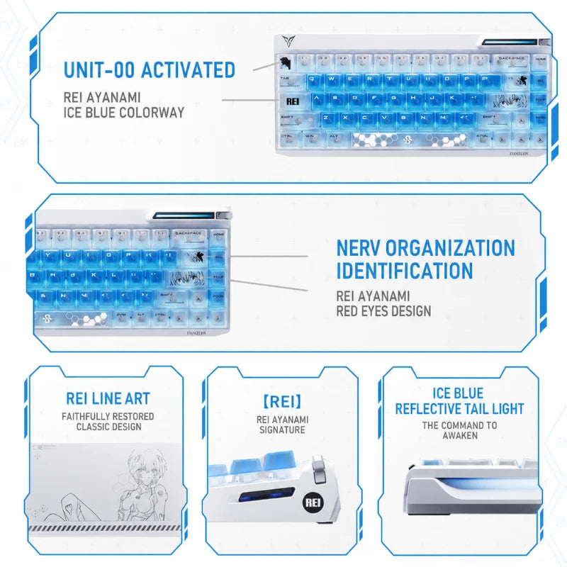 Rei Ayanami themed details on the Flydigi FS68 magnetic keyboard