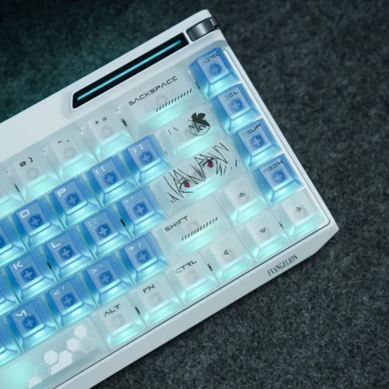 Rei Ayanami character artwork across the FS68 keyboard keycaps