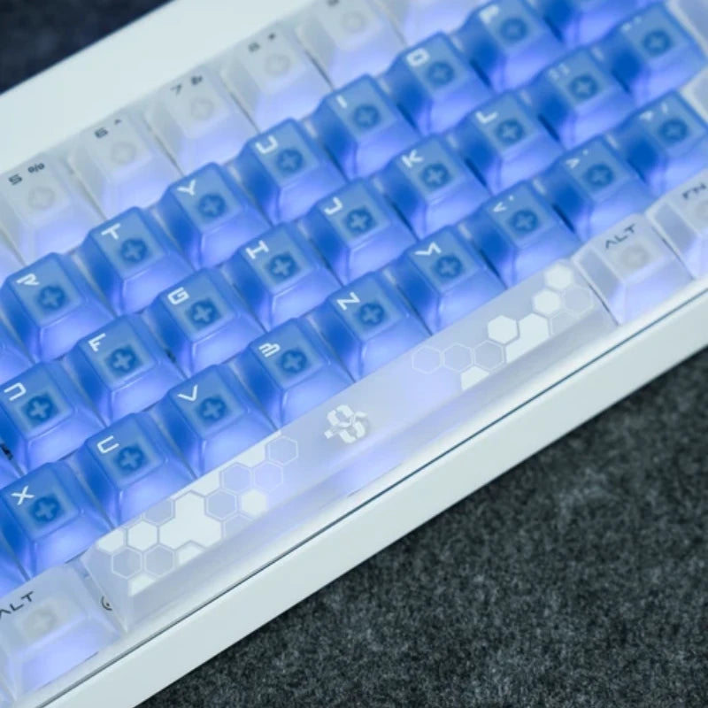 Transparent themed keycaps on the Rei Ayanami FS68 keyboard