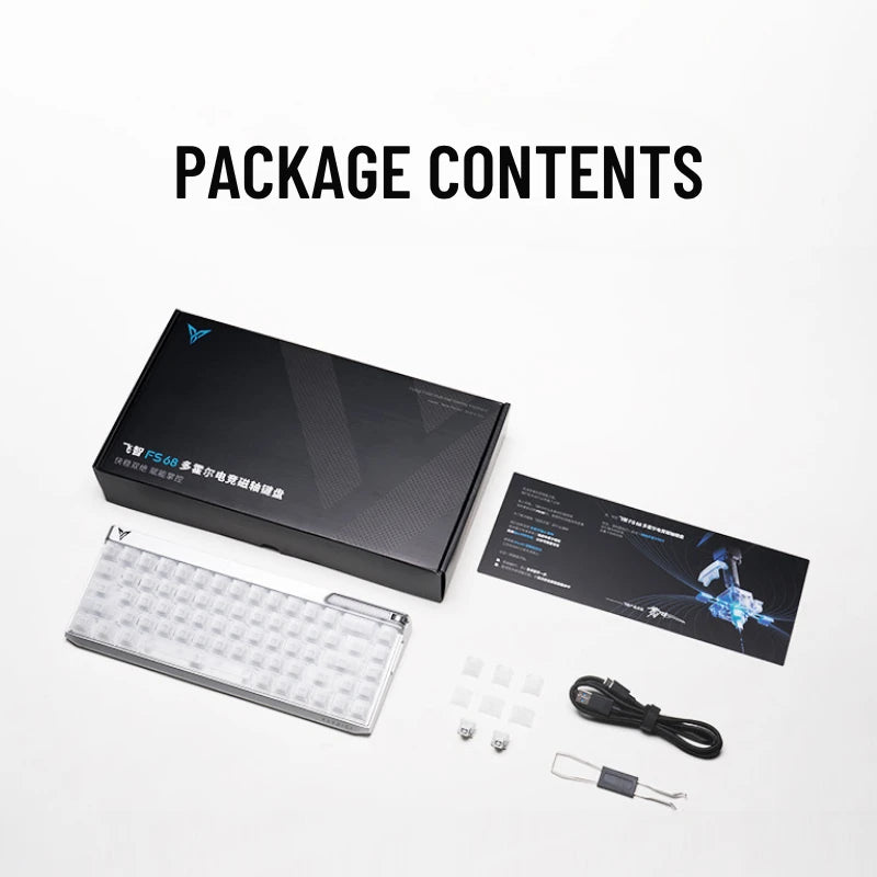 Flydigi FS68 magnetic keyboard and included package contents