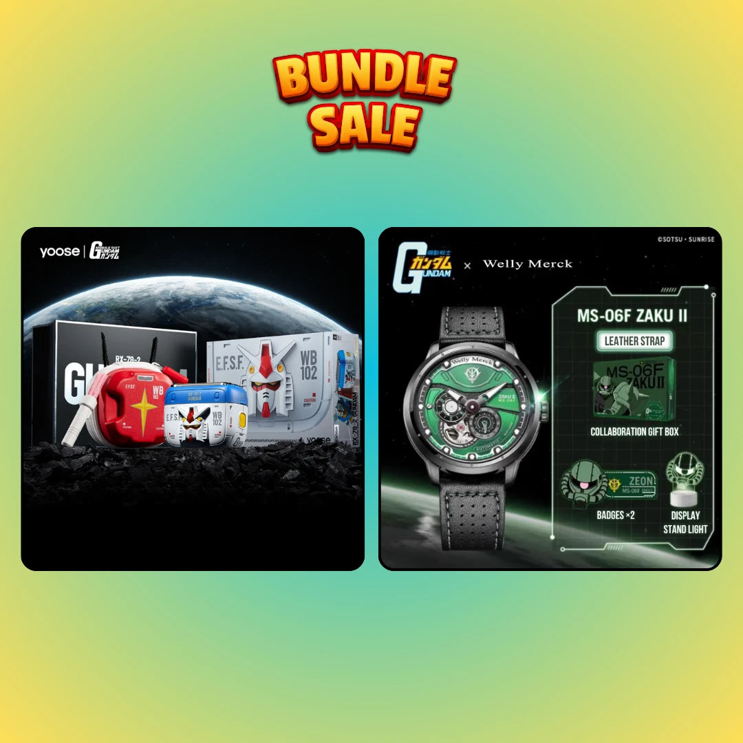 Gundam RX-78-2 shaver and green Zaku watch leather strap bundle