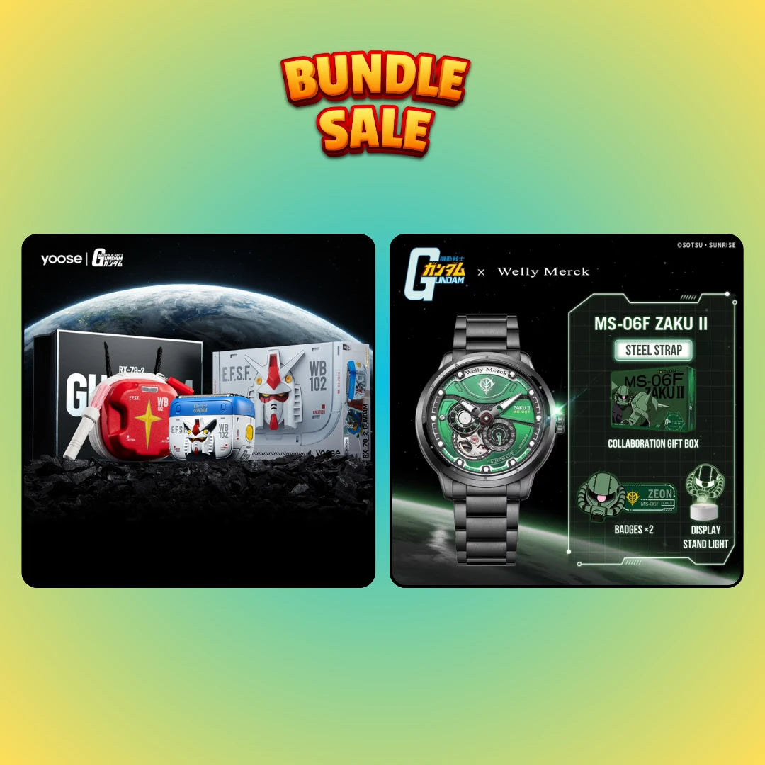 Gundam RX-78-2 shaver and green Zaku watch steel strap bundle