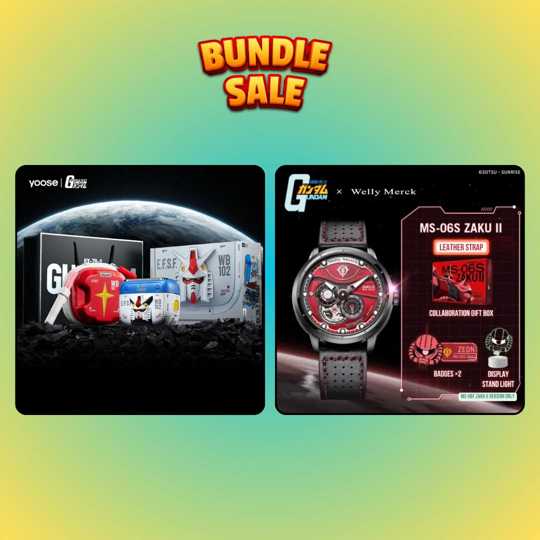 Gundam RX-78-2 shaver and red Zaku watch leather strap bundle