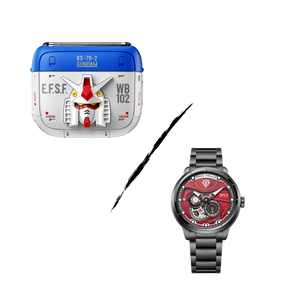 Gundam RX-78-2 electric shaver and Zaku mechanical watch power duo