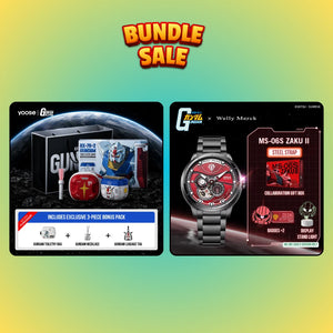 Gundam RX-78-2 shaver and red Zaku mechanical watch bundle option