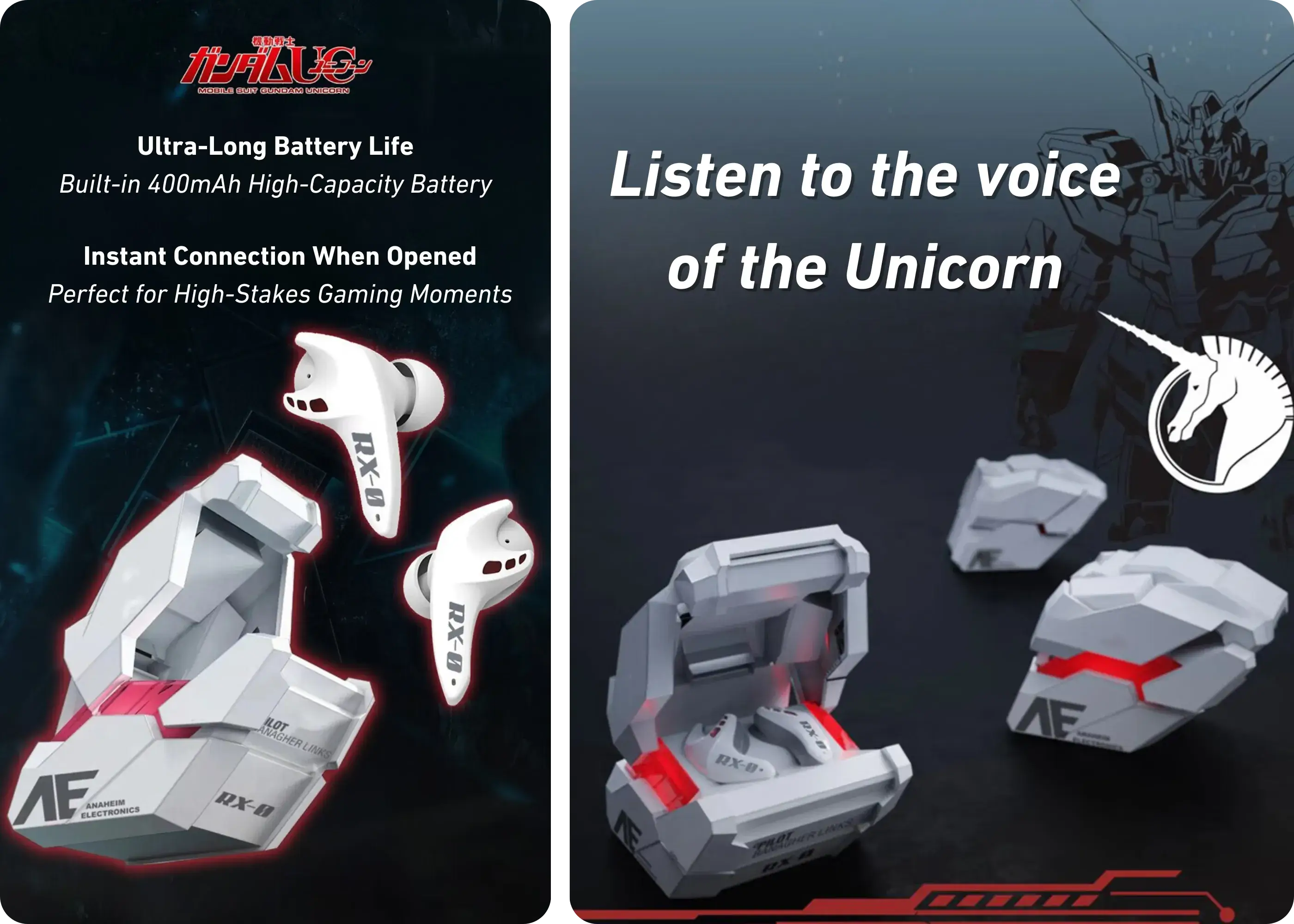 Gundam Unicorn RX-0 earbuds with up to 55 hours total battery life