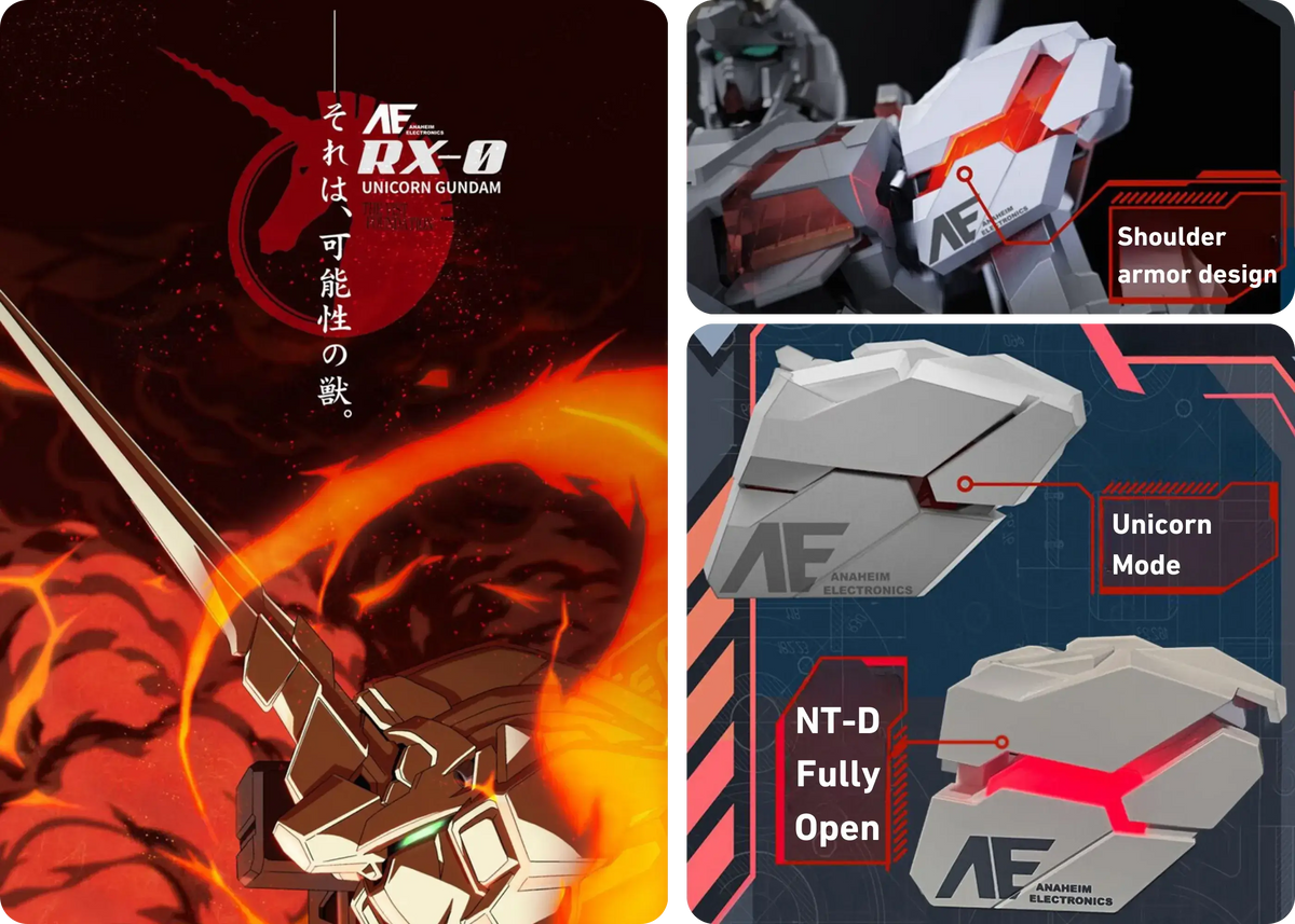 RX-0 Unicorn Gundam earbuds with transformable armor charging case