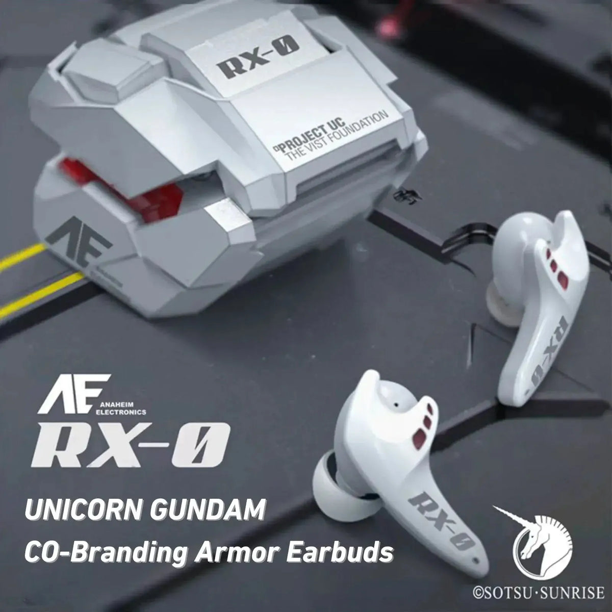 Gundam Unicorn RX-0 earbuds and transformable charging case