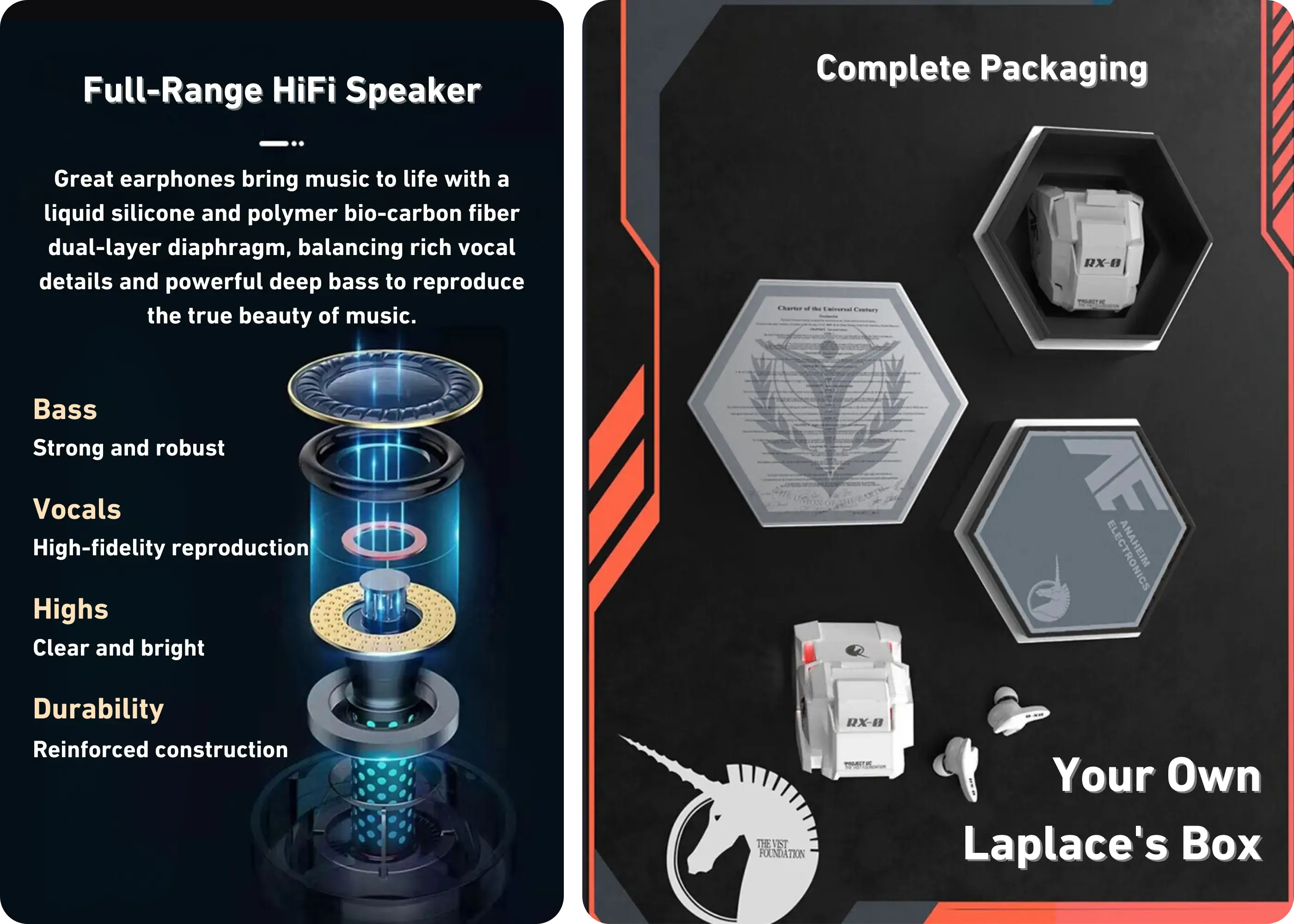 Gundam Unicorn RX-0 earbuds with full-range HiFi sound