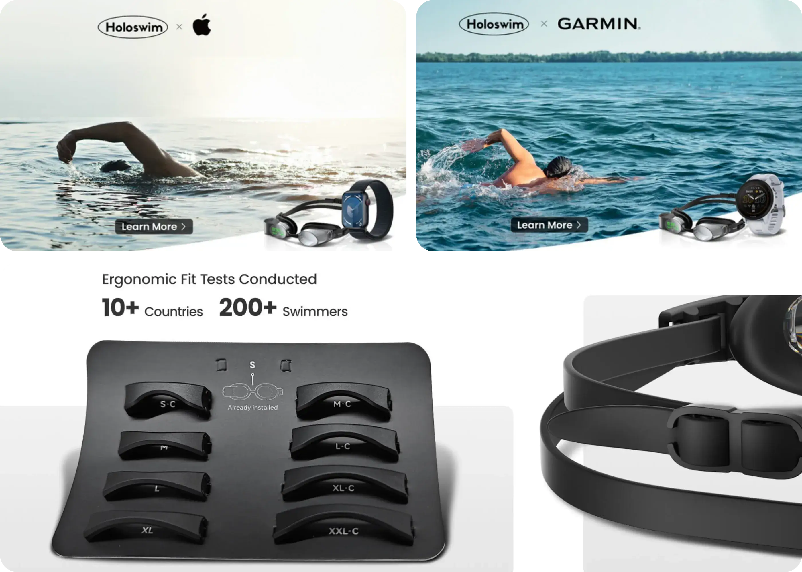 Holoswim 2 Pro low-profile goggles with adjustable nose bridges and comfortable seal