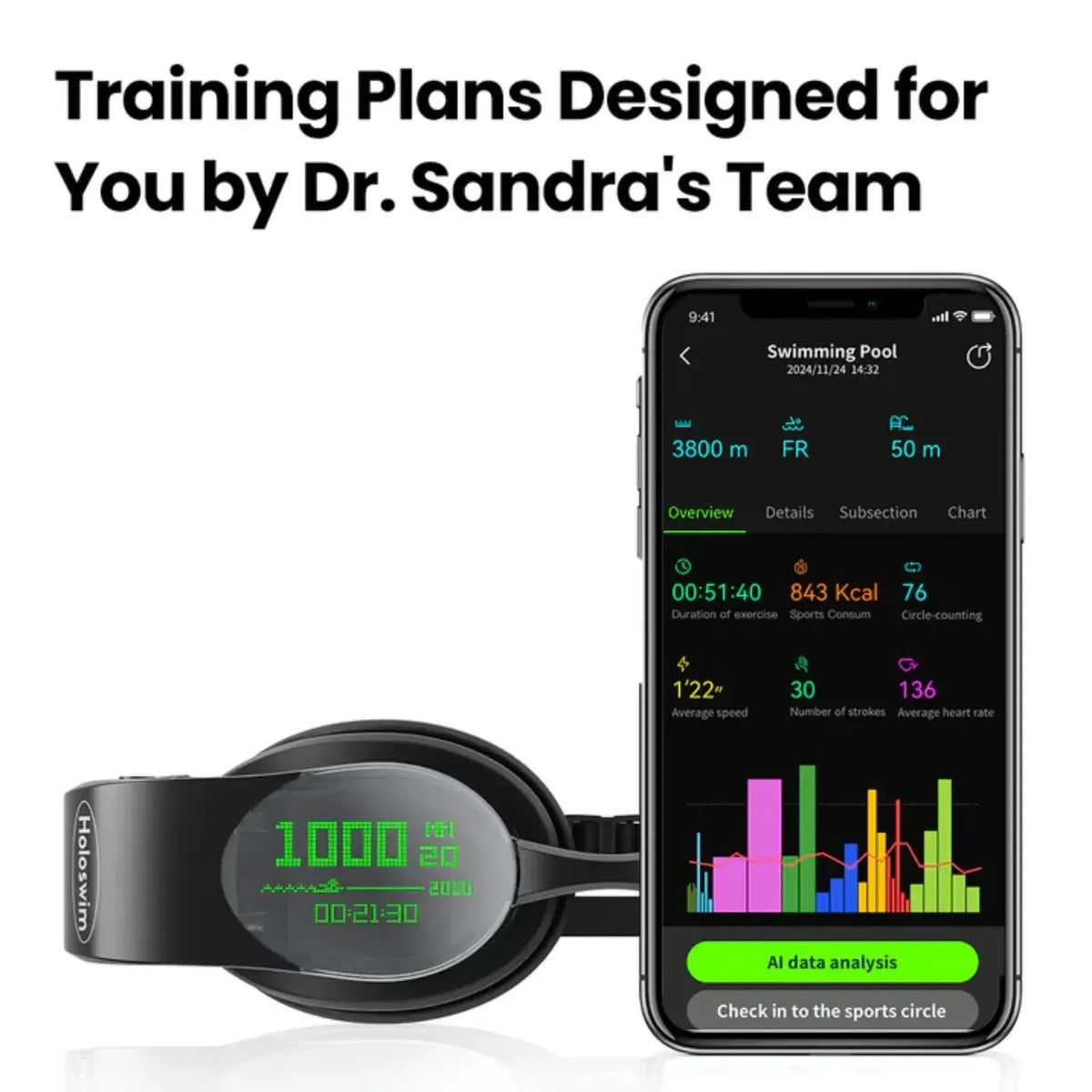 Holoswim 2 Pro personalized swim training plans in the mobile app