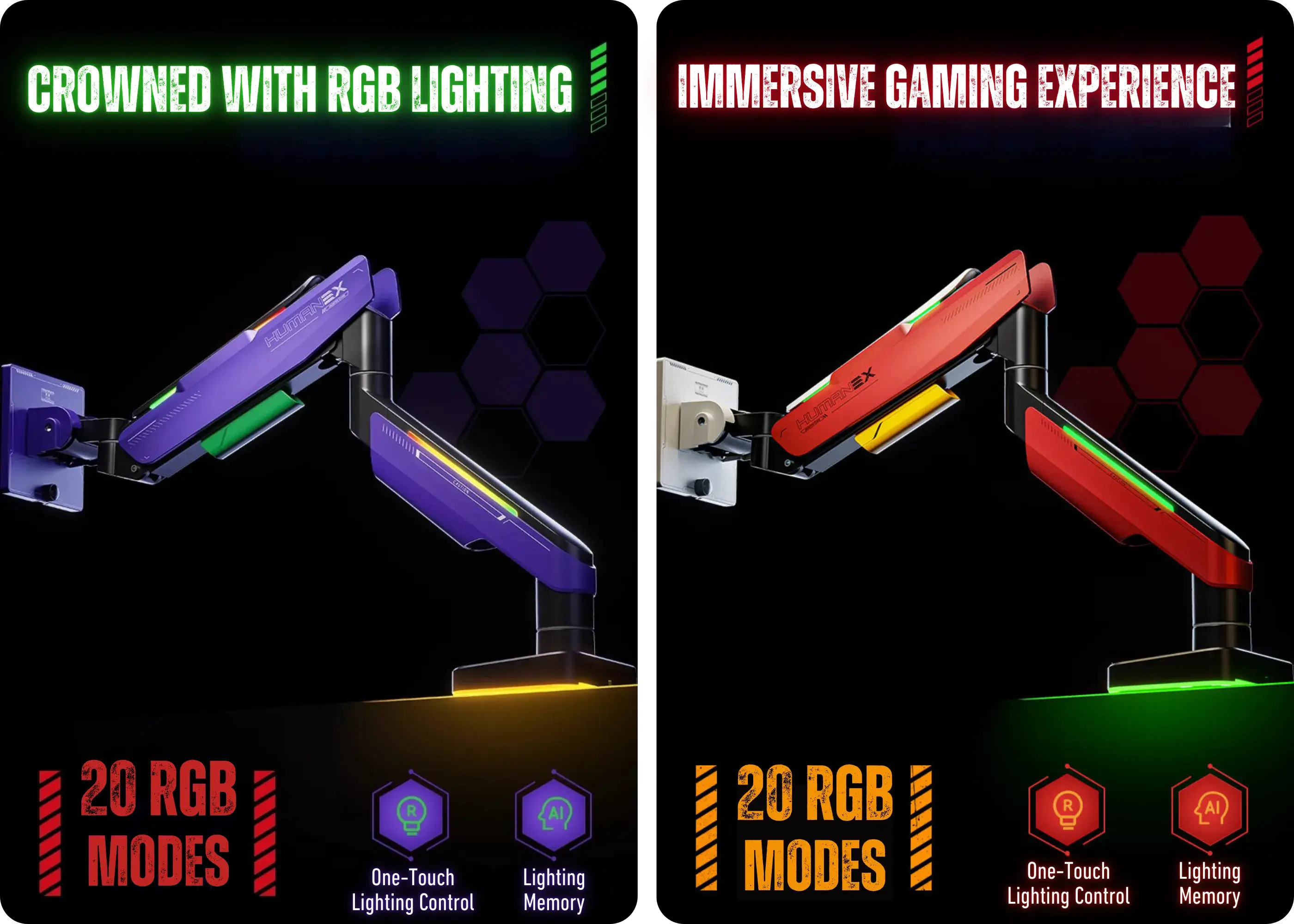 HumaneX T18-1E 49-Inch RGB Gaming Monitor Stand — Customize Your Atmosphere with 20 RGB Modes