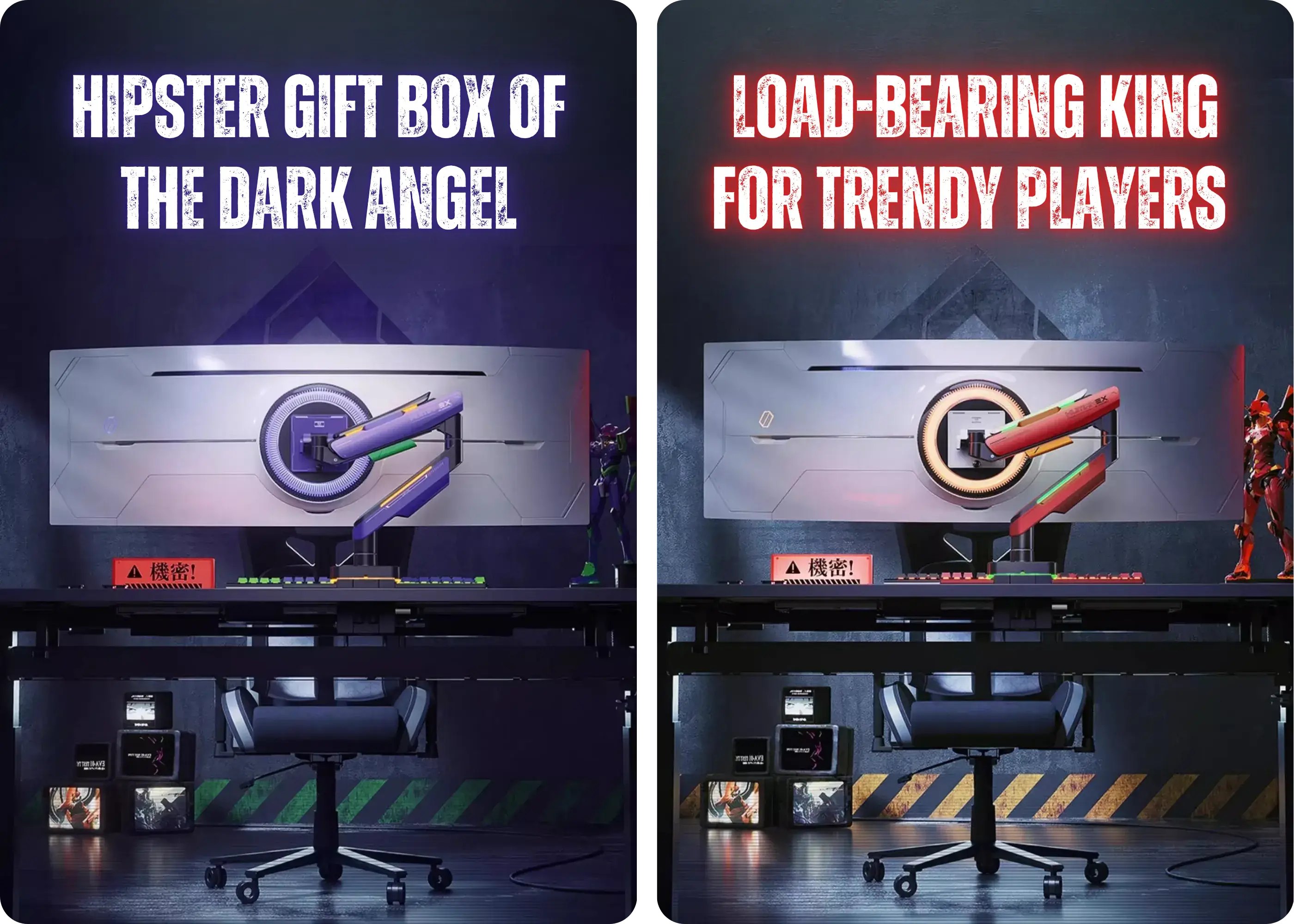 HumaneX T18-1E 49-Inch RGB Gaming Monitor Stand — Elevate Your Gaming Setup with EVA-Inspired Design