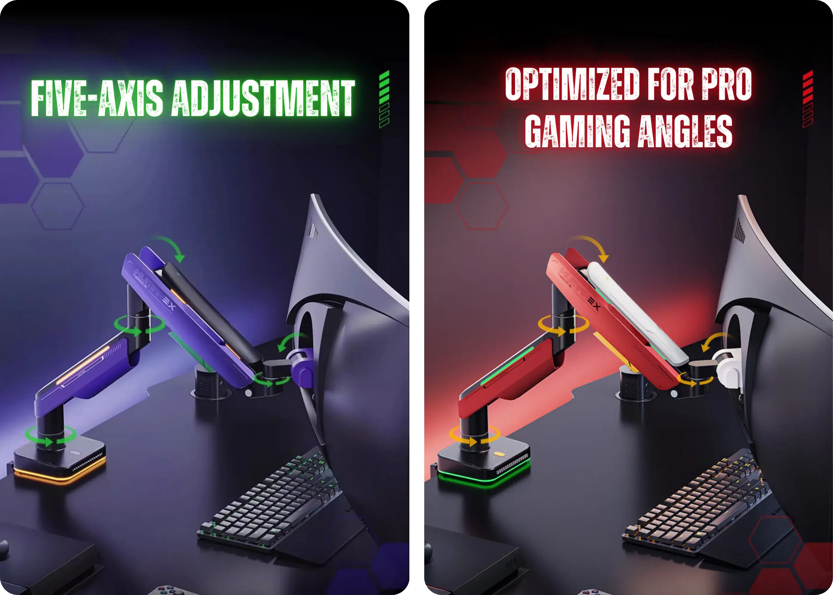 HumaneX T18-1E 49-Inch RGB Gaming Monitor Stand — Smooth Adjustments for Perfect Viewing Comfort