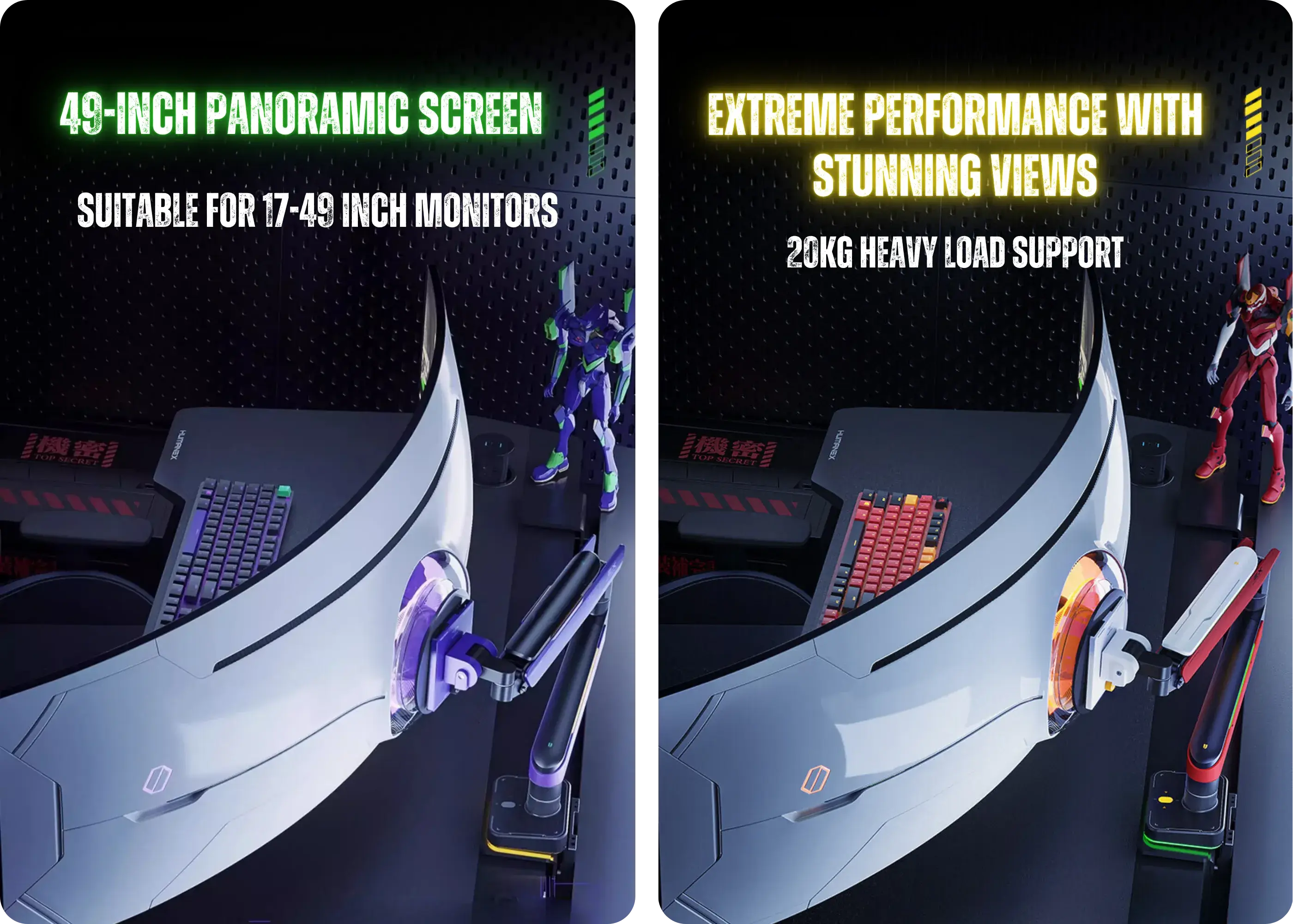 HumaneX T18-1E 49-Inch RGB Gaming Monitor Stand — Supports Even the Largest Screens with Ease