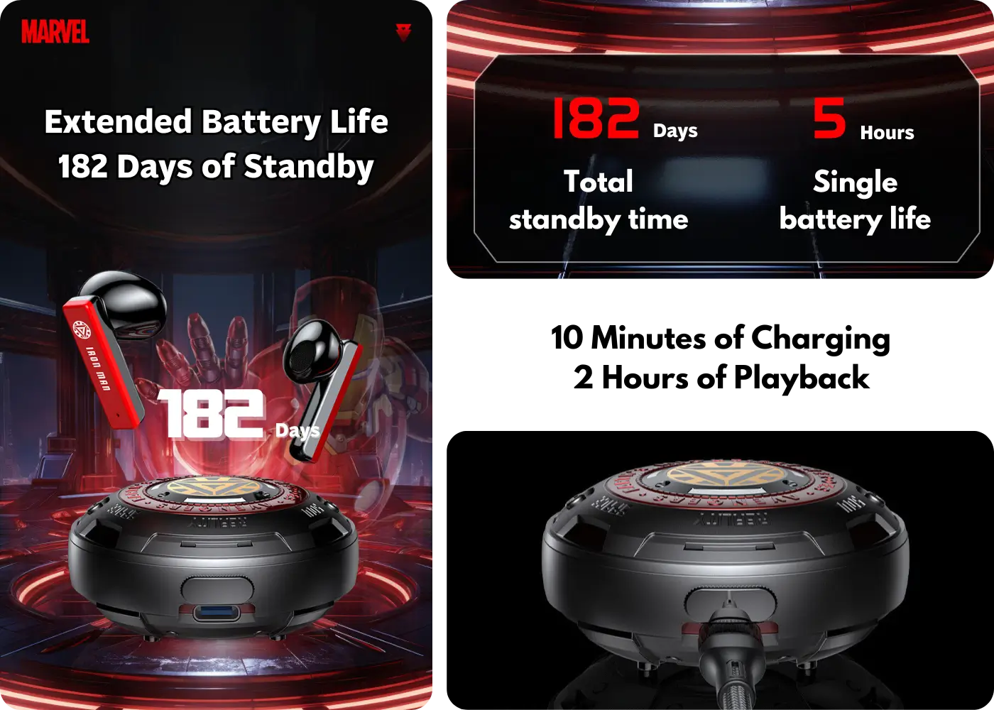 Marvel BF10 Pocket Watch-Inspired Trendy Earbuds - Enduring Battery Life and Rapid Charging