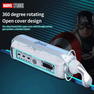 Marvel earphones with a 360-degree rotating charging case