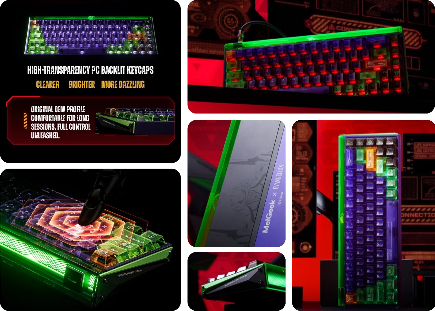 MADE68 Ultra+ EVA-01 keyboard with RGB lighting and transparent PC keycaps
