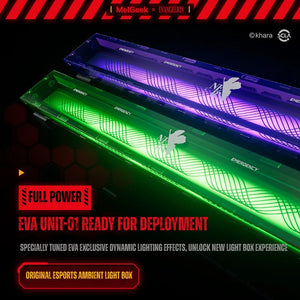 EVA-01 MADE68 Ultra+ keyboard with purple and green RGB side lighting