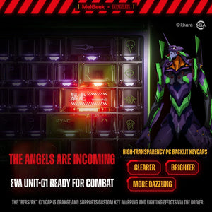 Evangelion EVA-01 transparent PC keycaps with bright RGB backlighting