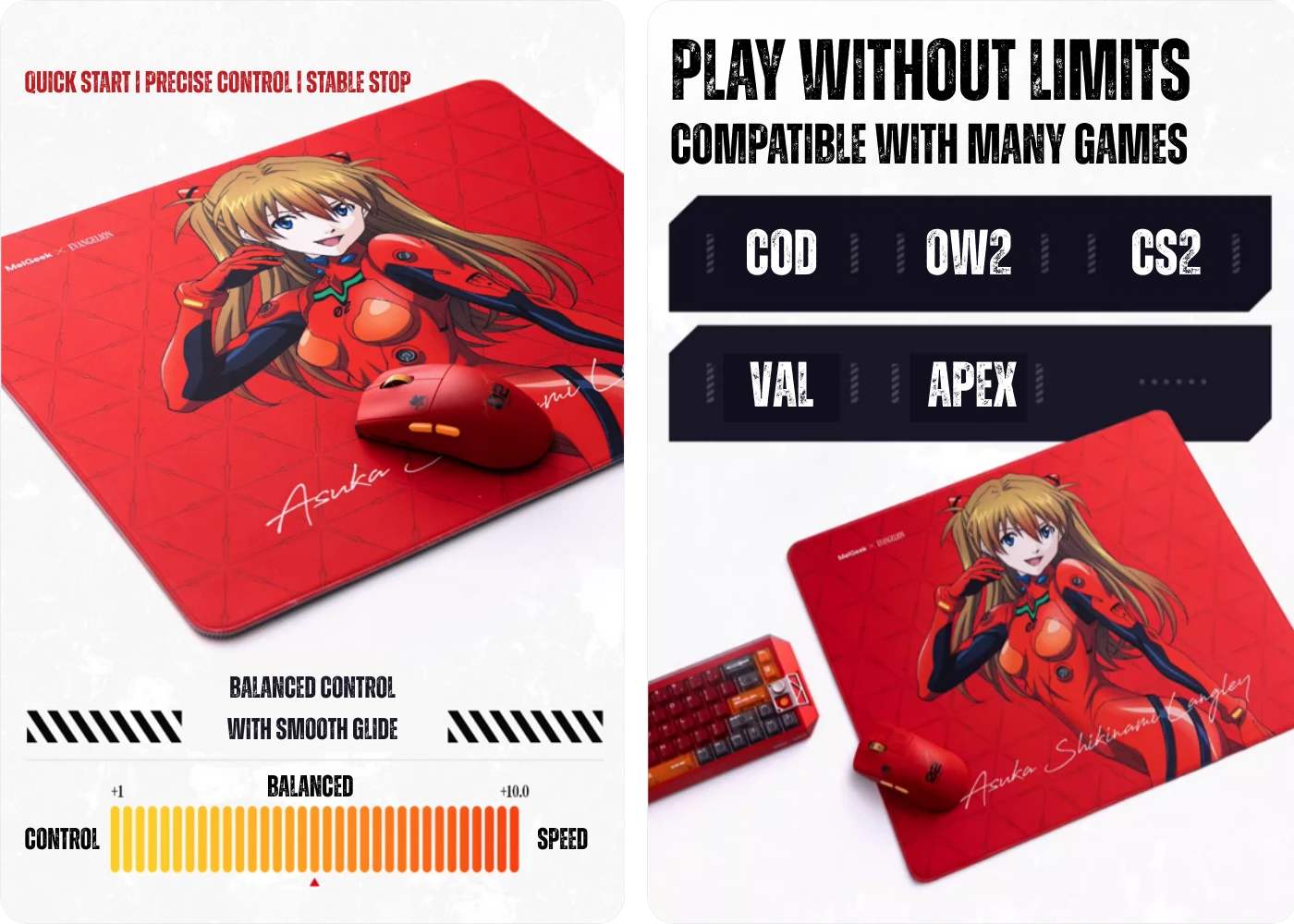 Balanced cloth surface of the Evangelion mouse pad for smooth and precise tracking