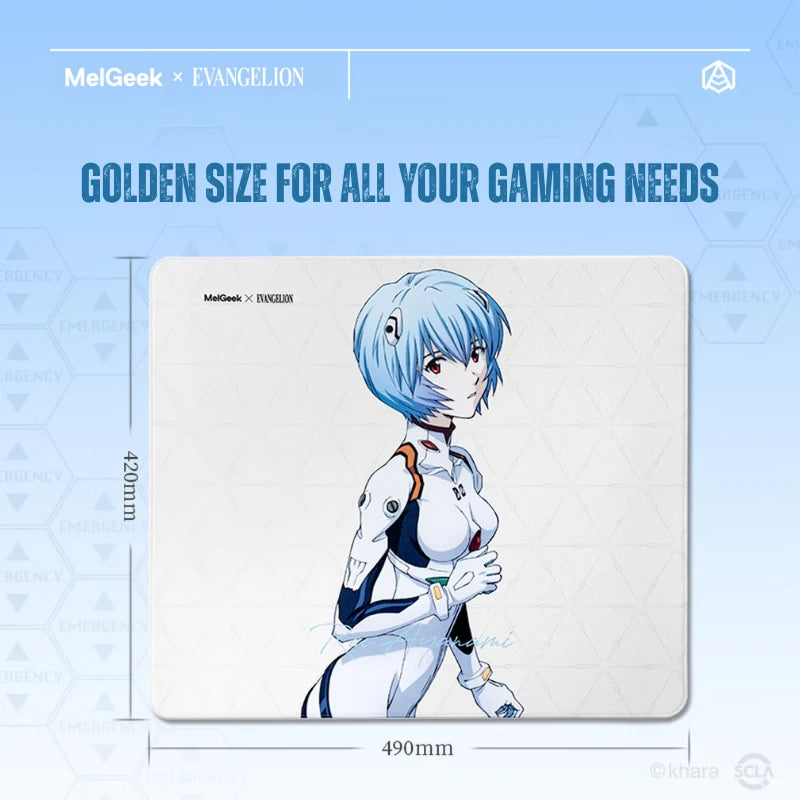Large Rei Ayanami gaming mouse pad measuring 490 by 420 millimeters
