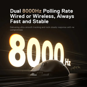 Dual 8000Hz wired and wireless polling rate on the MelGeek HORUS gaming mouse