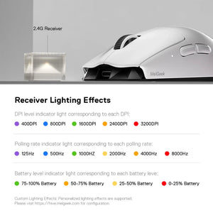 HORUS wireless receiver lighting effects showing polling rate and battery status