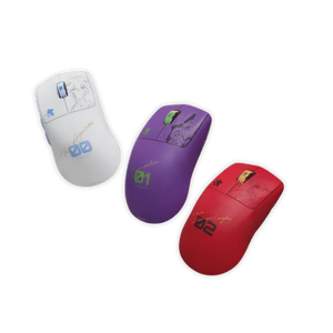 MelGeek Evangelion HORUS lightweight wireless gaming mice in EVA-01, Asuka, and Rei editions
