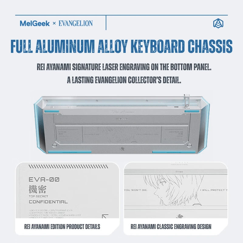 Full aluminum chassis of the Rei Ayanami CENTAURI80 gaming keyboard