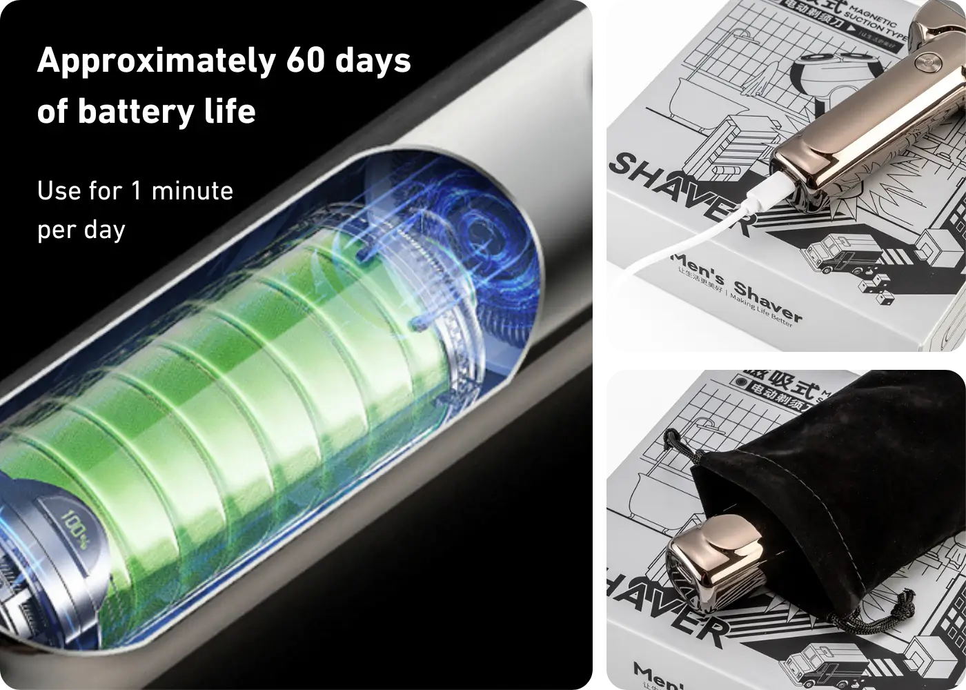 Men's Dual Floating Head Digital Display Electric Shaver - Rapid Charging System